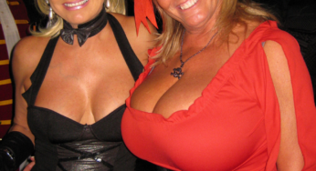 Mature woman with giant big tits at Carnival party
